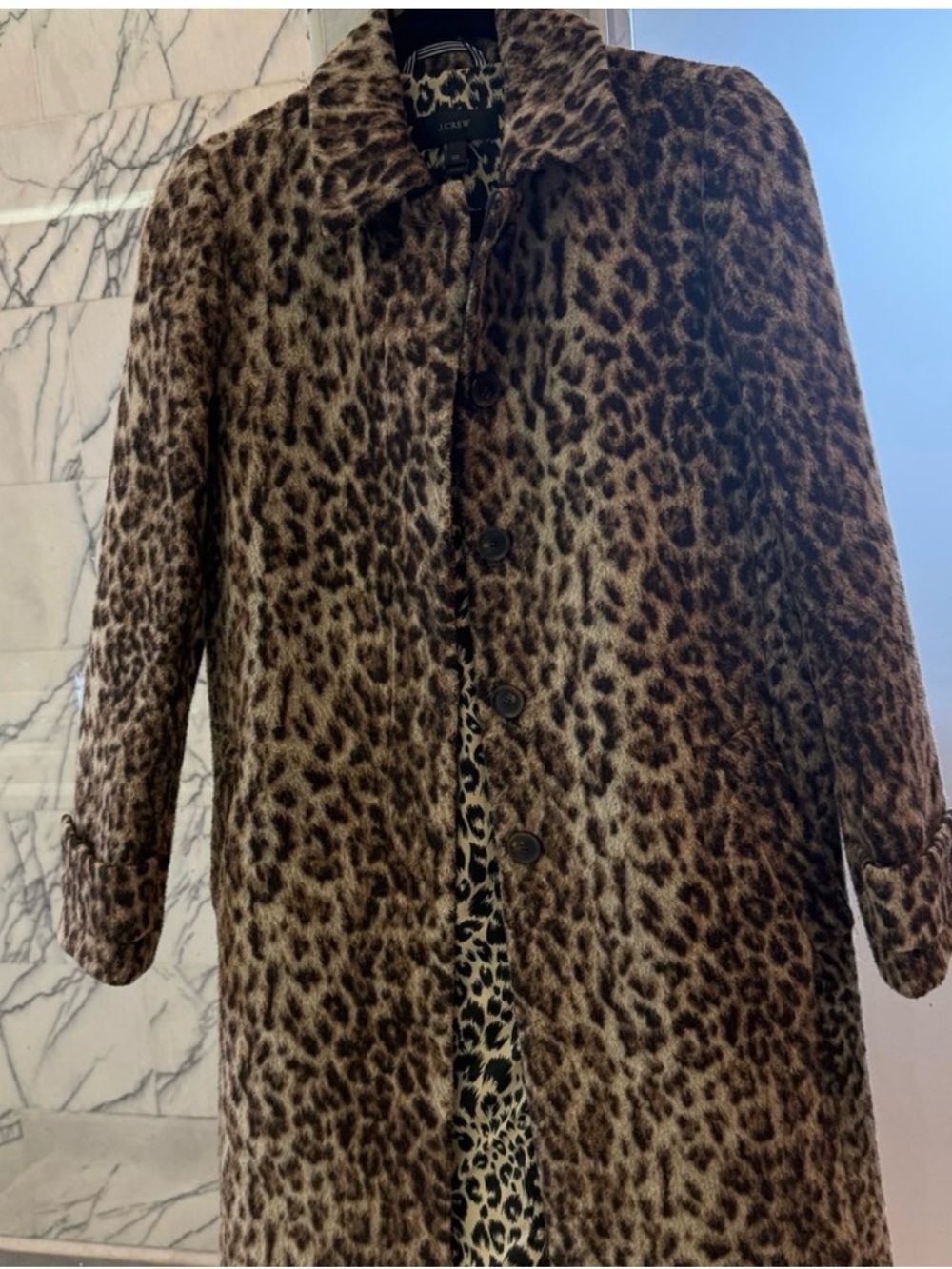 J. Crew Leopard-Print Faux Fur Coat in Brown